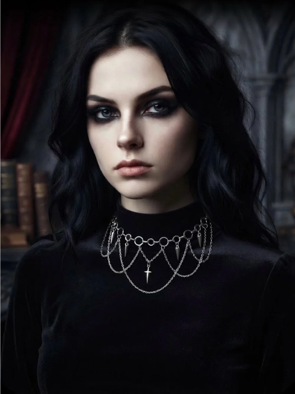 Hand Crafted Multi-Layer Spike & Cross Choker Necklace
